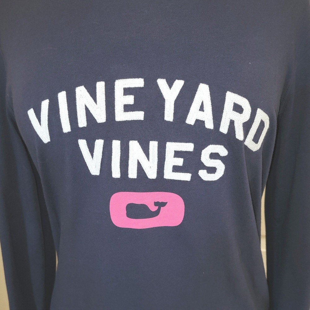 Vineyard Vines Navy Blue Whale Nautical Preppy Scoop Neck Long Sleeve Shirt S - Picture 3 of 8